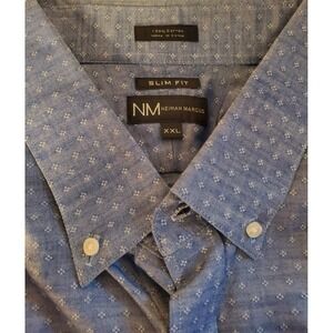 NEIMAN MARCUS Blue Button Down Shirt Men's XXL Slim Fit 100% Cotton Long Sleeves